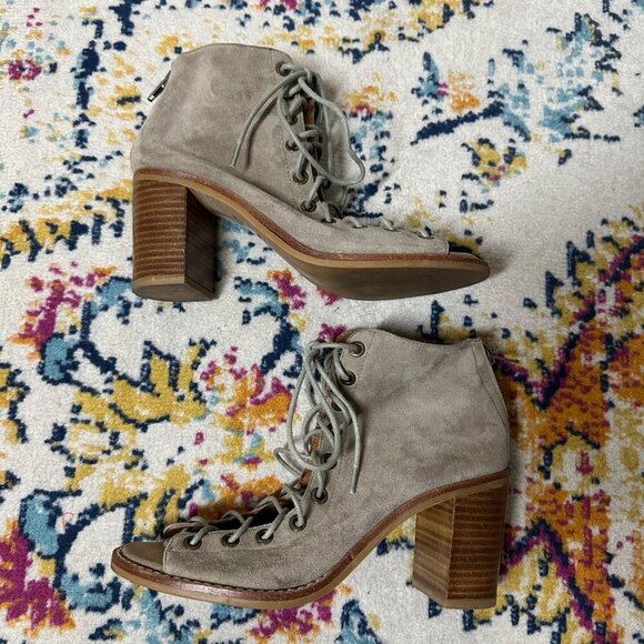 Jeffrey Campbell Cors Lace Up Ankle Boot Womens Size 7 Leather Boho Block Heel - Picture 7 of 13